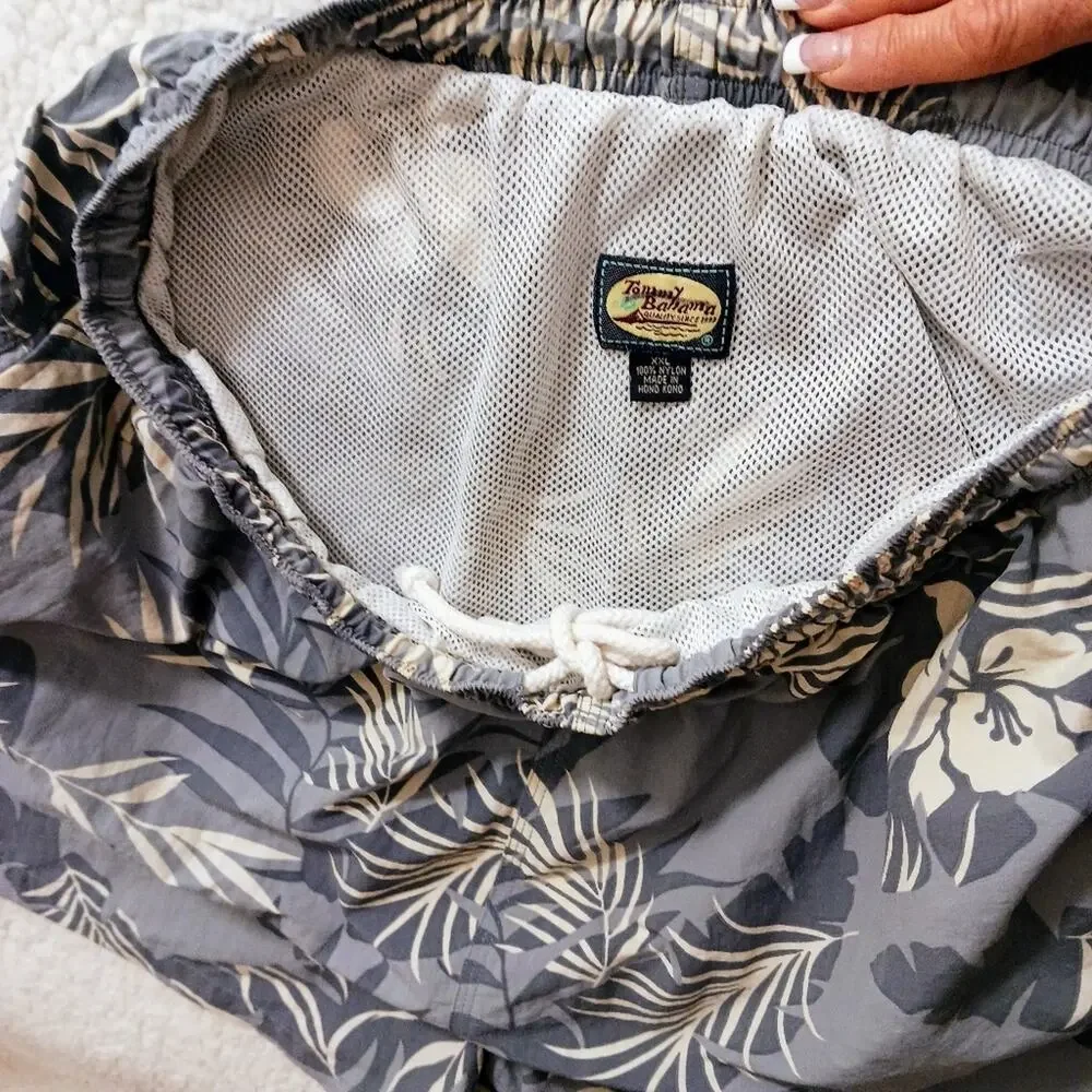 Tommy Bahama SWIM TRUNKS Sz XXL GRAY Tropical Floral Mesh Pockets Travel Hot Tub